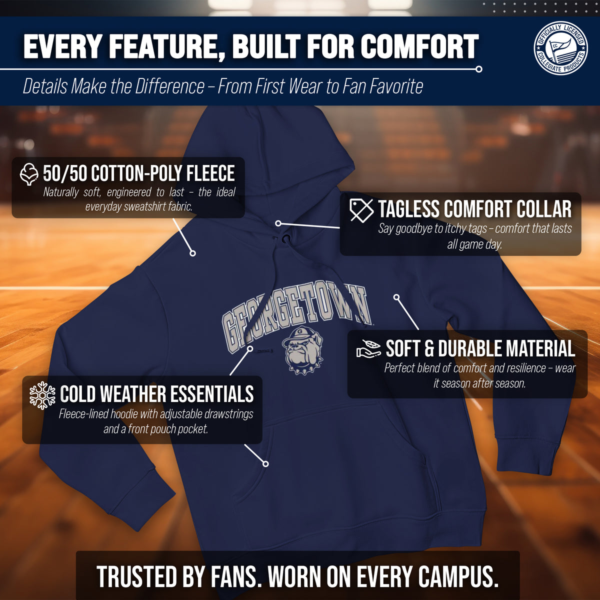GTWN Arch & Logo Gameday Hoodie - Navy