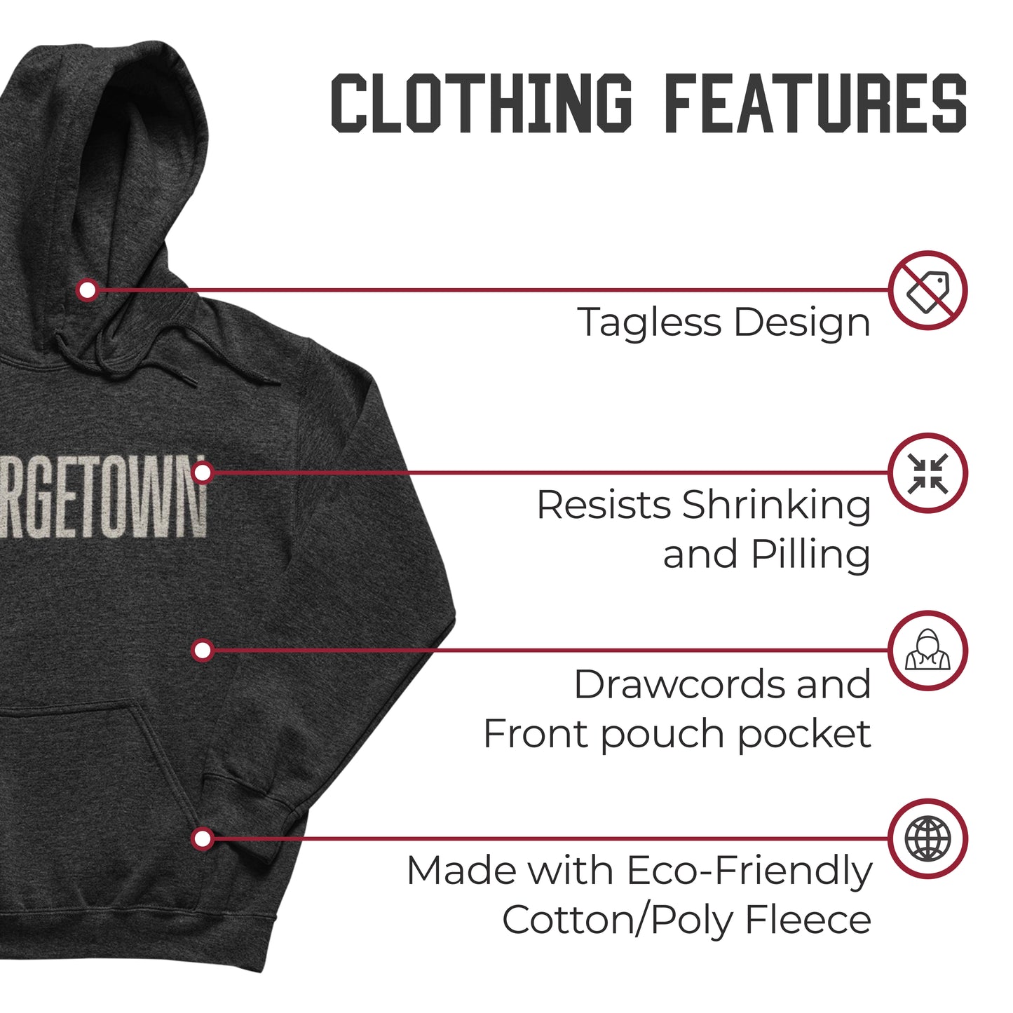 Georgetown Hoyas NCAA Adult Cotton Blend Charcoal Hooded Sweatshirt - Charcoal