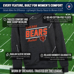 Chicago Bears NFL Womens Gameday French Terry Slouchy Top- Raglan Sleeves - Heather Charcoal