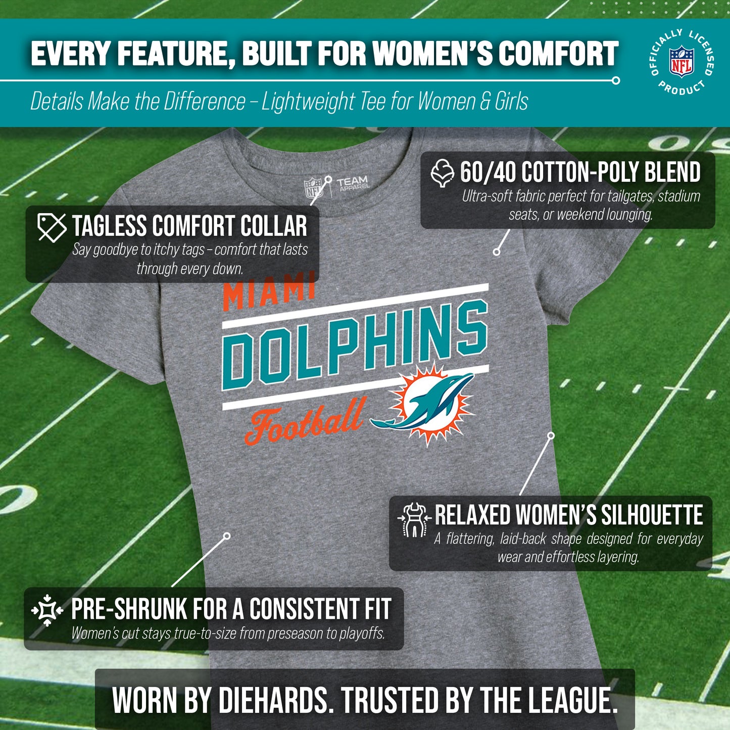 Miami Dolphins NFL Gameday Women's Relaxed Fit T-shirt - Gray