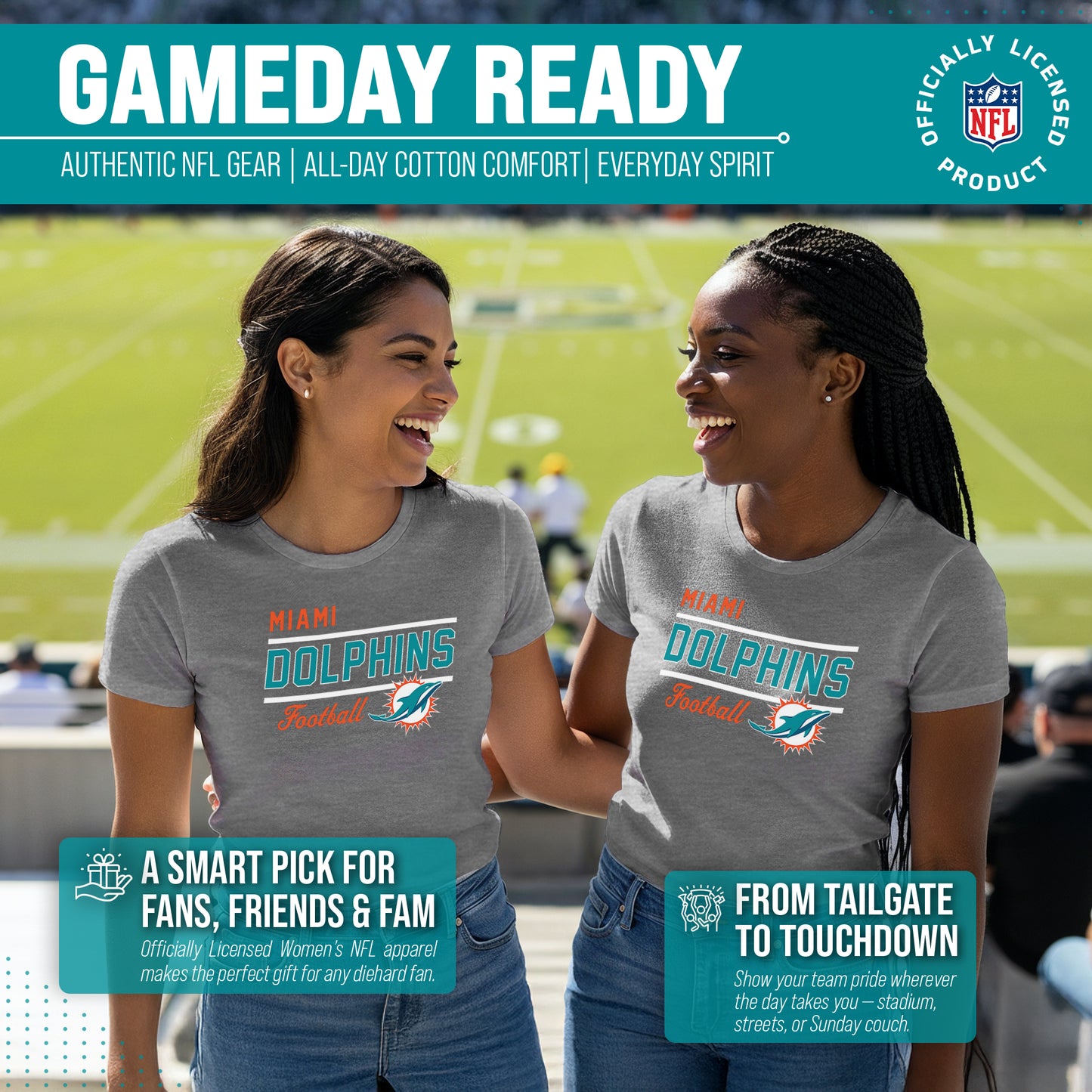 Miami Dolphins NFL Gameday Women's Relaxed Fit T-shirt - Gray