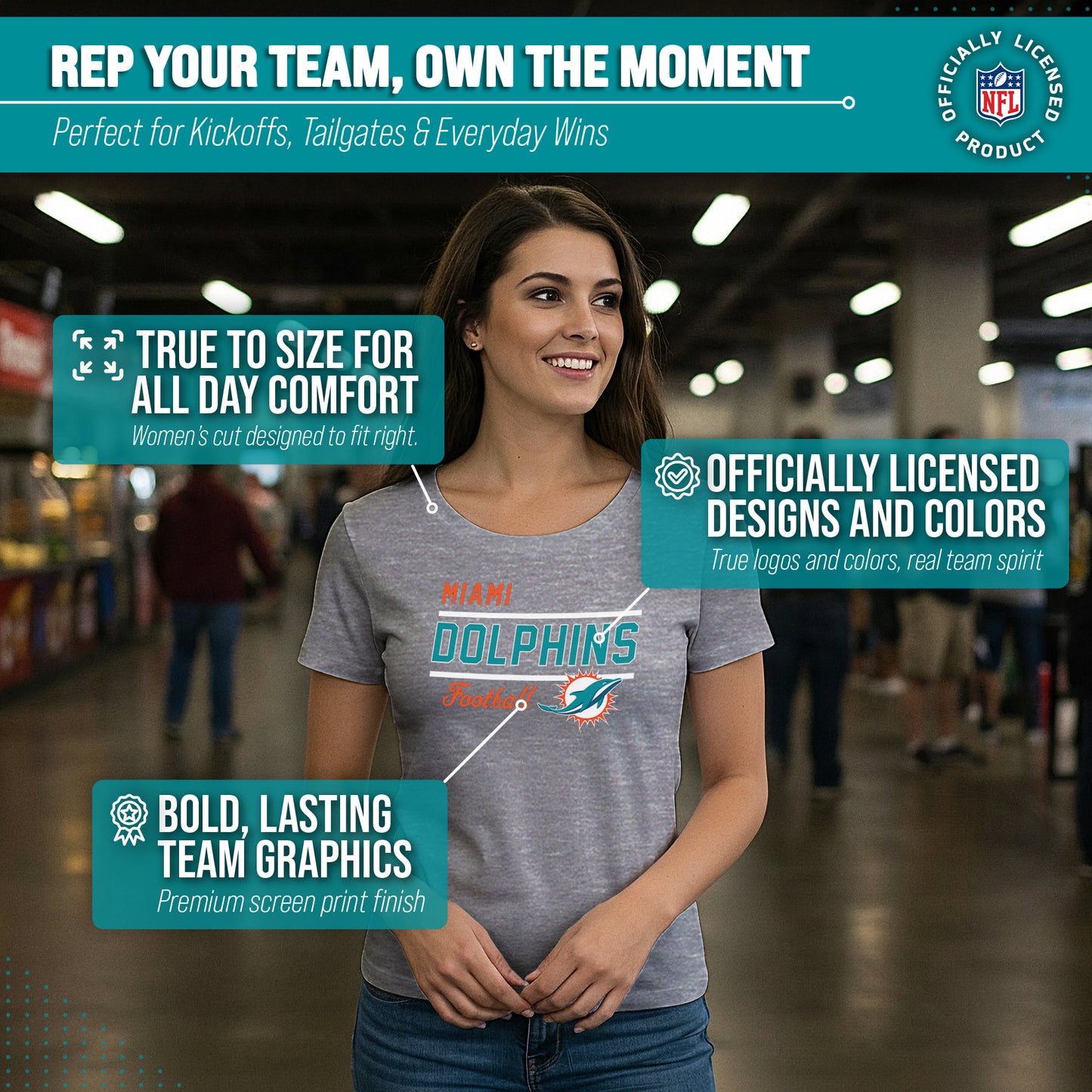 Miami Dolphins NFL Gameday Women's Relaxed Fit T-shirt - Gray
