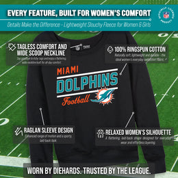 Miami Dolphins NFL Womens Gameday French Terry Slouchy Top- Raglan Sleeves - Black