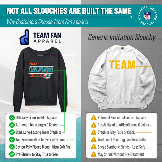 Miami Dolphins NFL Womens Gameday French Terry Slouchy Top- Raglan Sleeves - Charcoal