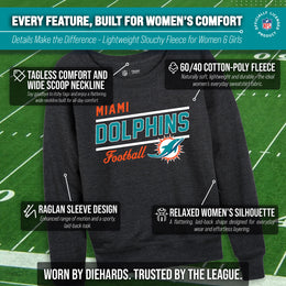 Miami Dolphins NFL Womens Gameday French Terry Slouchy Top- Raglan Sleeves - Charcoal