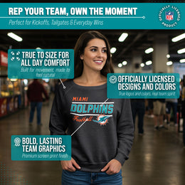 Miami Dolphins NFL Womens Gameday French Terry Slouchy Top- Raglan Sleeves - Charcoal