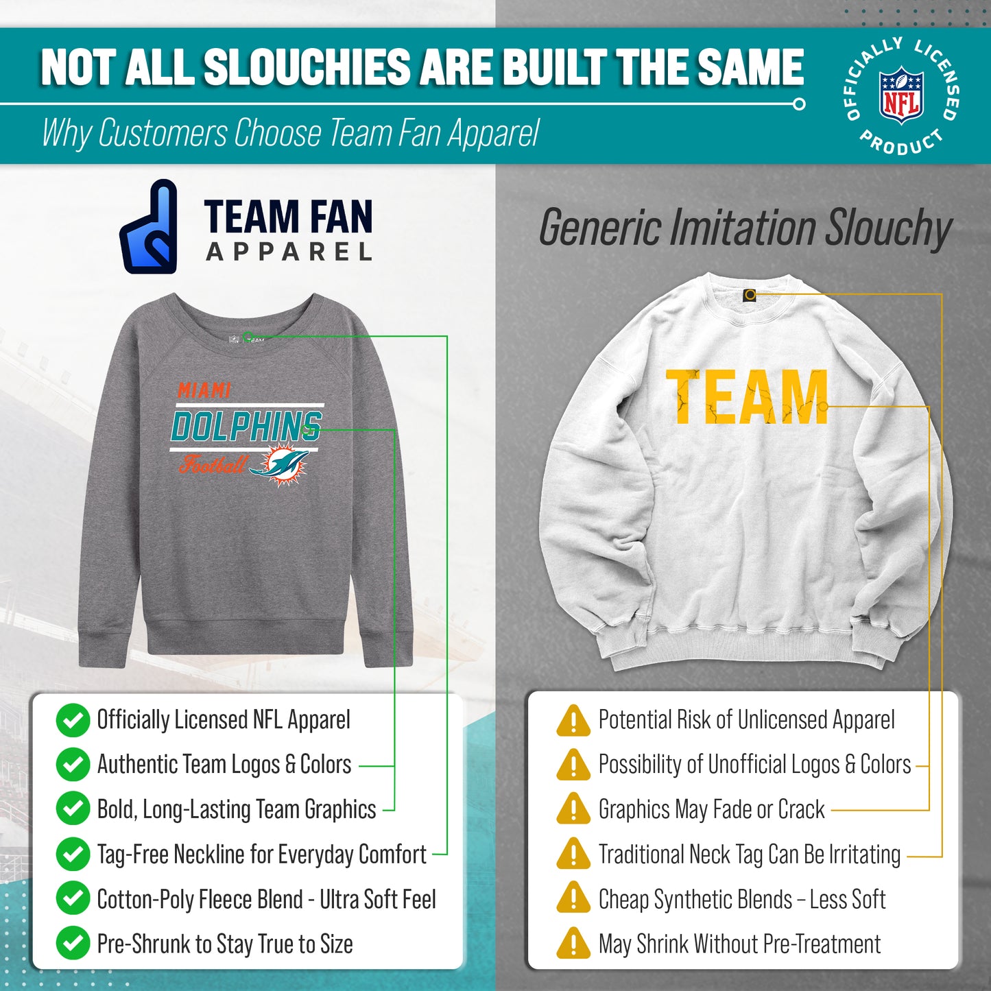 Miami Dolphins NFL Womens Gameday French Terry Slouchy Top- Raglan Sleeves - Sport Gray