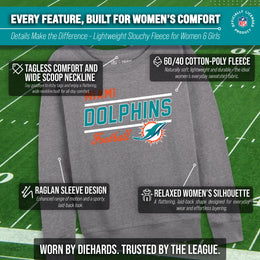 Miami Dolphins NFL Womens Gameday French Terry Slouchy Top- Raglan Sleeves - Sport Gray