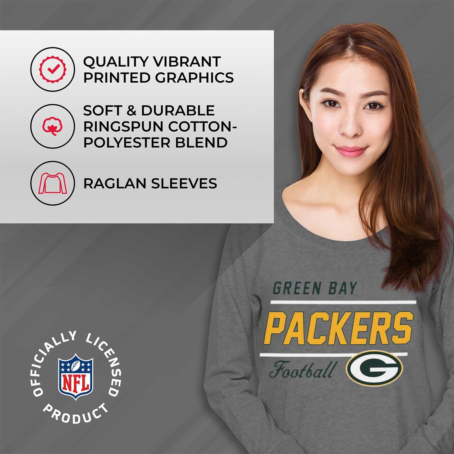 Green Bay Packers NFL Womens Plus Size Crew Neck Light Weight - Sport Gray