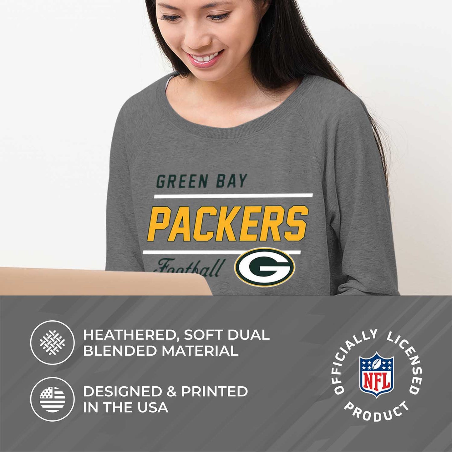 Green Bay Packers NFL Womens Plus Size Crew Neck Light Weight - Sport Gray