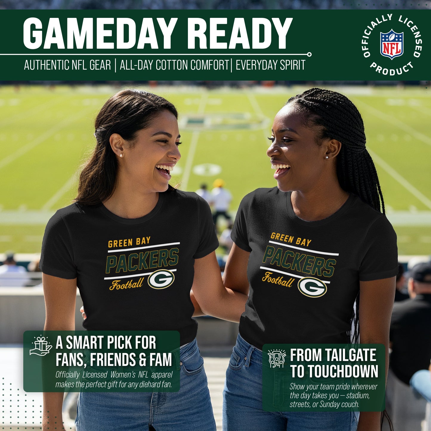 Green Bay Packers NFL Gameday Women's Relaxed Fit T-shirt - Black