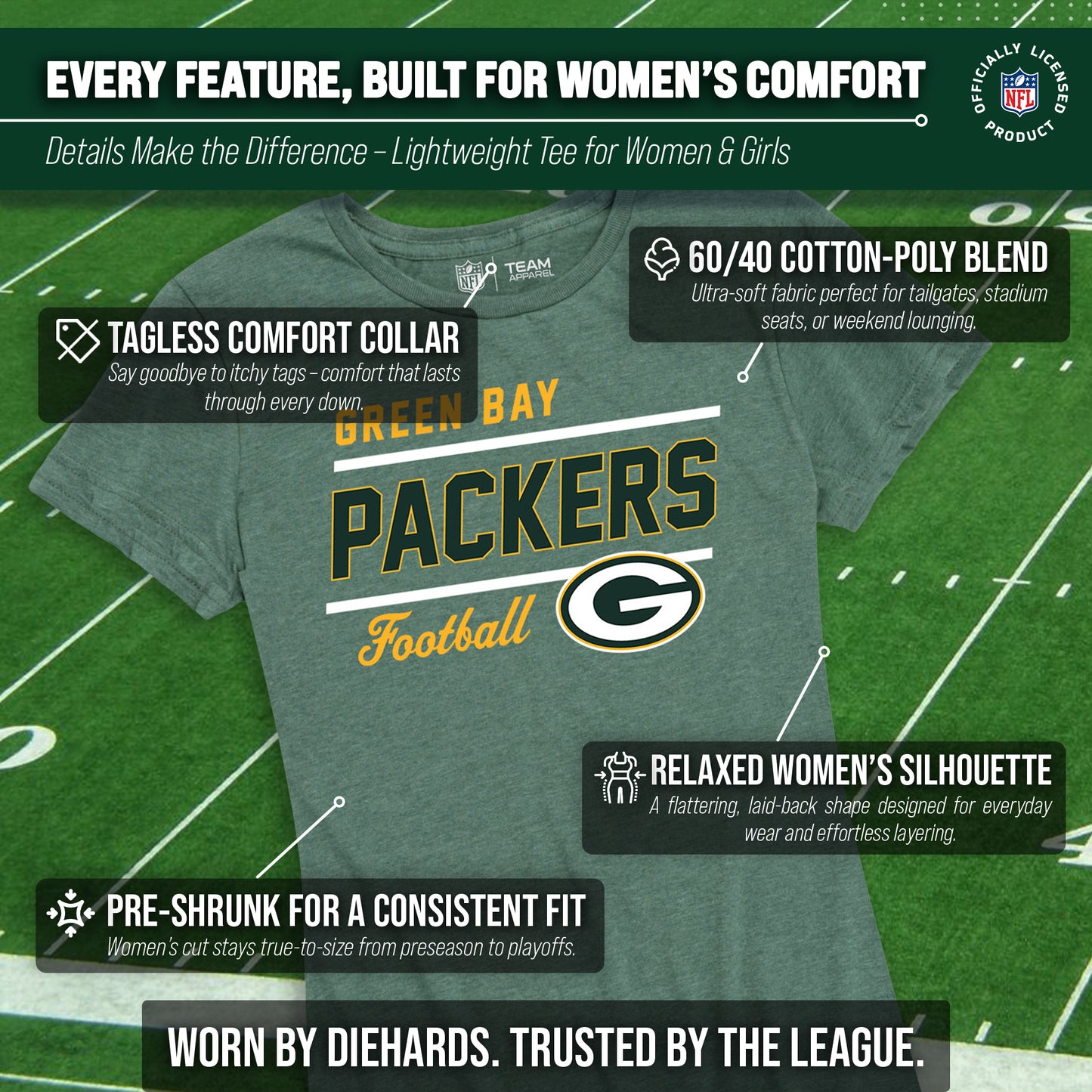 Green Bay Packers NFL Gameday Women's Relaxed Fit T-shirt - Team Color