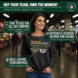 Green Bay Packers NFL Womens Gameday French Terry Slouchy Top- Raglan Sleeves - Black