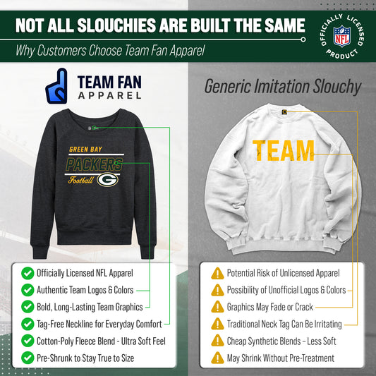 Green Bay Packers NFL Womens Gameday French Terry Slouchy Top- Raglan Sleeves - Charcoal