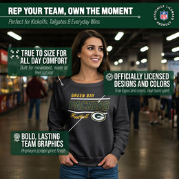 Green Bay Packers NFL Womens Gameday French Terry Slouchy Top- Raglan Sleeves - Charcoal