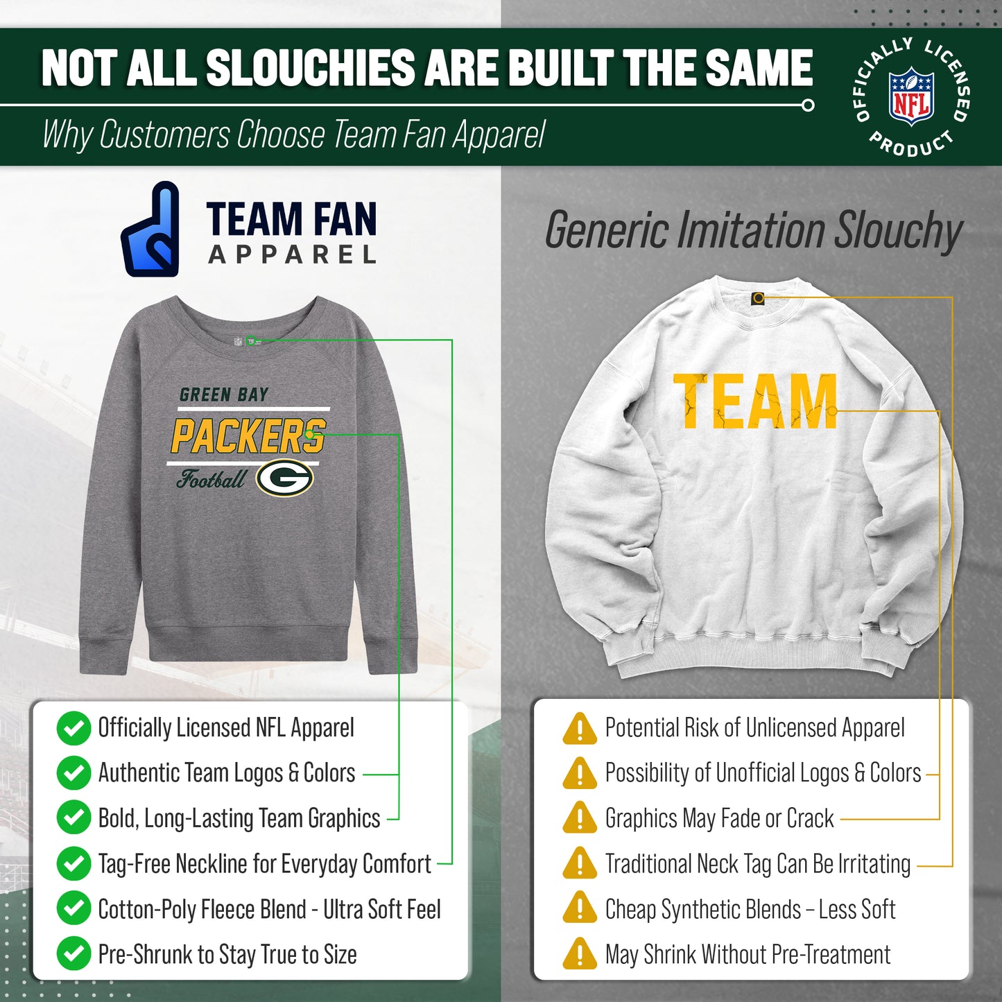Green Bay Packers NFL Womens Gameday French Terry Slouchy Top- Raglan Sleeves - Sport Gray