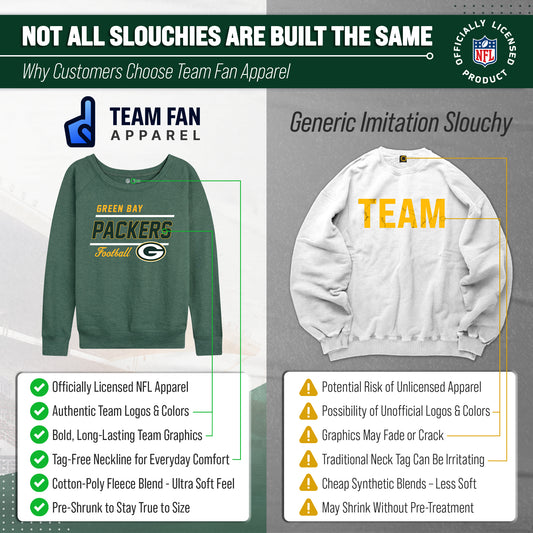 Green Bay Packers NFL Womens Gameday French Terry Slouchy Top- Raglan Sleeves - Green