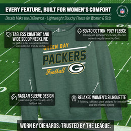 Green Bay Packers NFL Womens Gameday French Terry Slouchy Top- Raglan Sleeves - Green