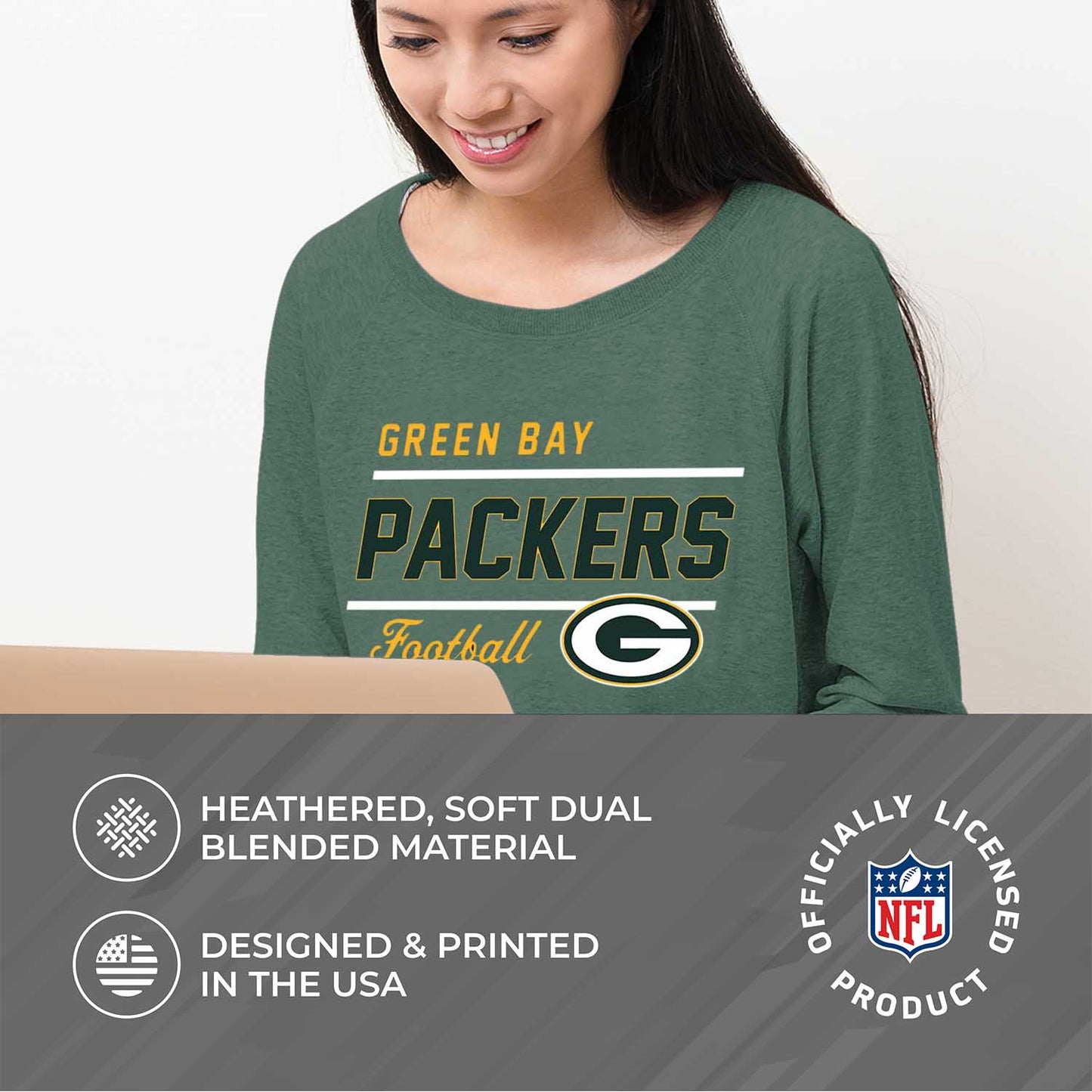 Green Bay Packers NFL Womens Crew Neck Light Weight - Green