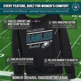 Philadelphia Eagles NFL Womens Gameday French Terry Slouchy Top- Raglan Sleeves - Black