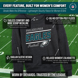 Philadelphia Eagles NFL Womens Gameday French Terry Slouchy Top- Raglan Sleeves - Charcoal