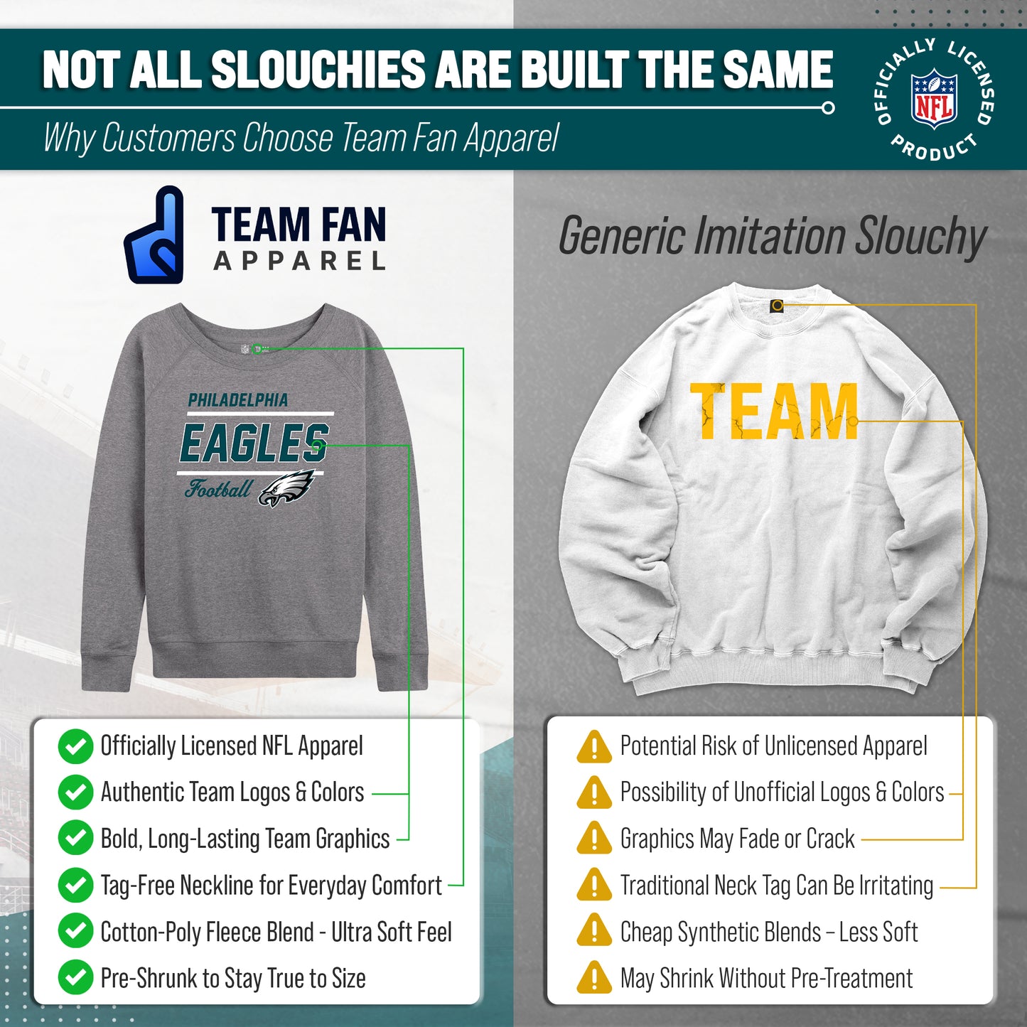 Philadelphia Eagles NFL Womens Gameday French Terry Slouchy Top- Raglan Sleeves - Sport Gray