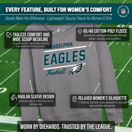 Philadelphia Eagles NFL Womens Gameday French Terry Slouchy Top- Raglan Sleeves - Sport Gray