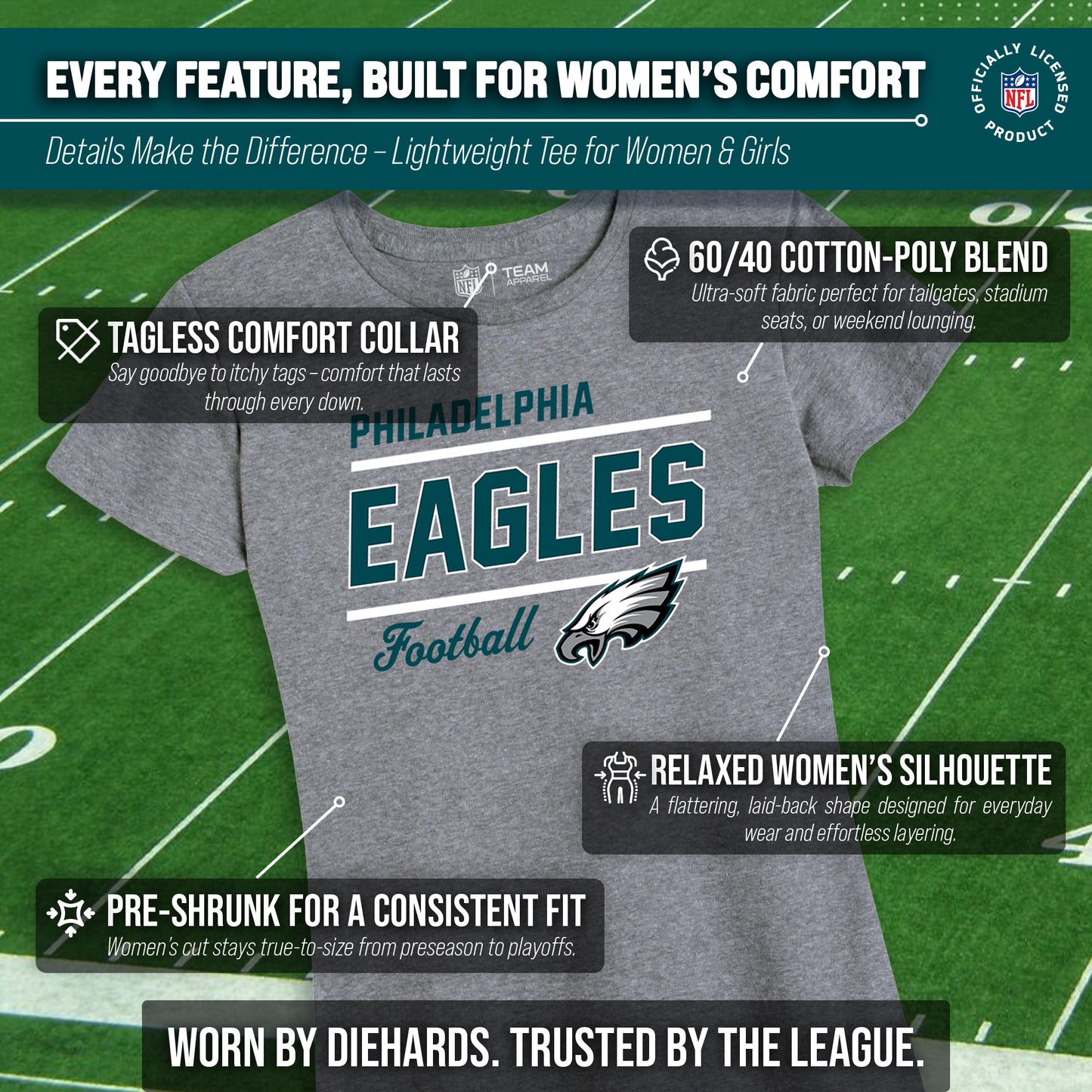 Philadelphia Eagles NFL Gameday Women's Relaxed Fit T-shirt - Gray