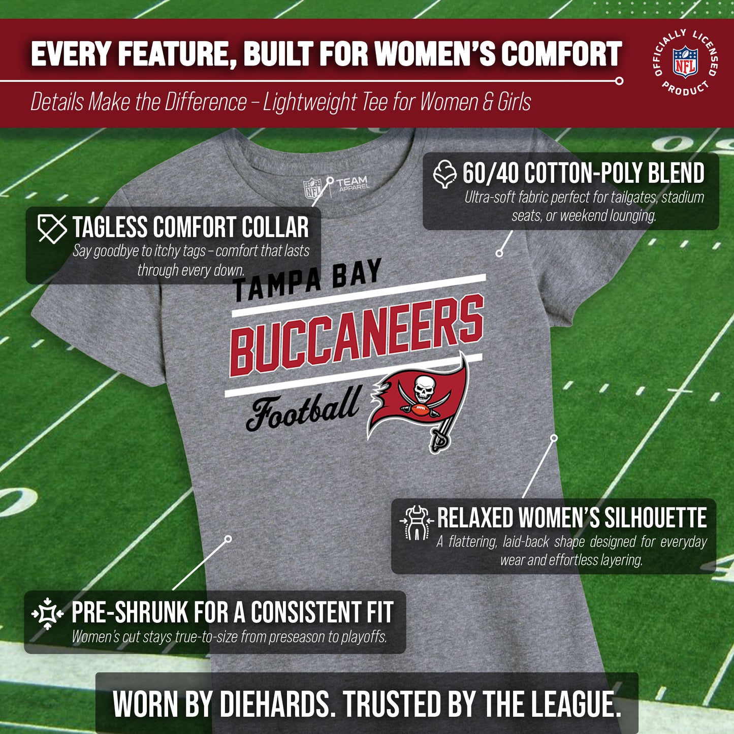 Tampa Bay Buccaneers NFL Gameday Women's Relaxed Fit T-shirt - Gray