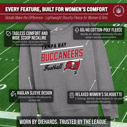 Tampa Bay Buccaneers NFL Womens Gameday French Terry Slouchy Top- Raglan Sleeves - Sport Gray
