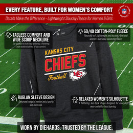 Kansas City Chiefs NFL Womens Gameday French Terry Slouchy Top- Raglan Sleeves - Charcoal