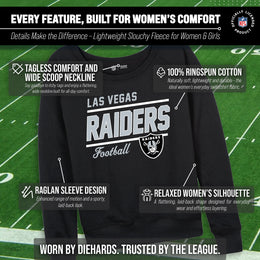 Las Vegas Raiders NFL Womens Gameday French Terry Slouchy Top- Raglan Sleeves - Black
