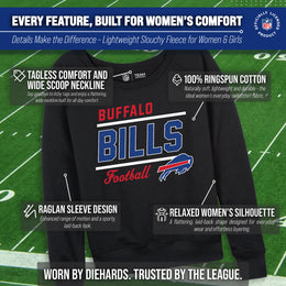 Buffalo Bills NFL Womens Gameday French Terry Slouchy Top- Raglan Sleeves - Black