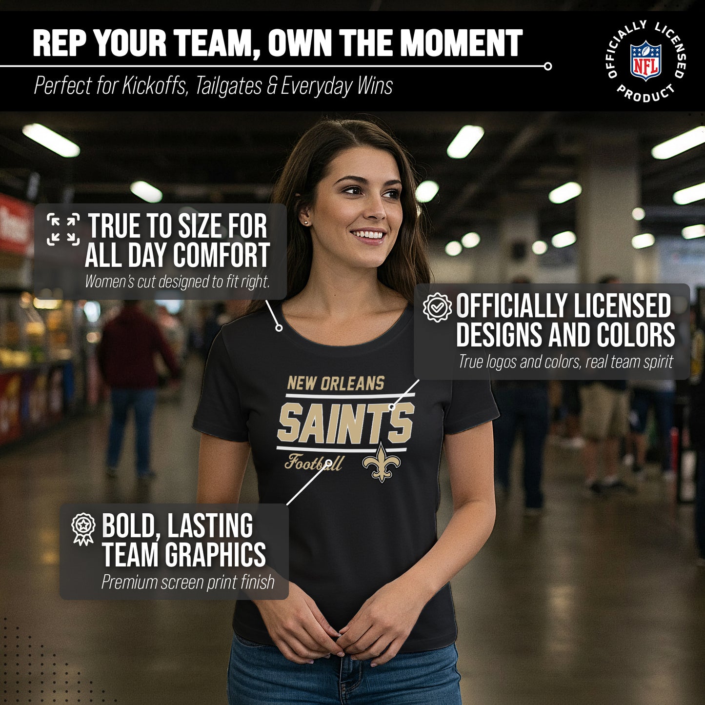 New Orleans Saints NFL Gameday Women's Relaxed Fit T-shirt - Black