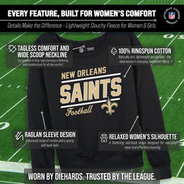 New Orleans Saints NFL Womens Gameday French Terry Slouchy Top- Raglan Sleeves - Black