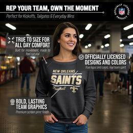 New Orleans Saints NFL Womens Gameday French Terry Slouchy Top- Raglan Sleeves - Charcoal
