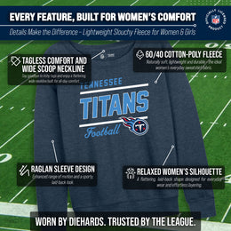 Tennessee Titans NFL Womens Gameday French Terry Slouchy Top- Raglan Sleeves - Navy
