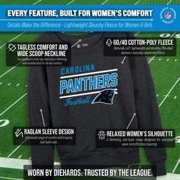 Carolina Panthers NFL Womens Gameday French Terry Slouchy Top- Raglan Sleeves - Charcoal