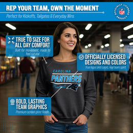 Carolina Panthers NFL Womens Gameday French Terry Slouchy Top- Raglan Sleeves - Charcoal