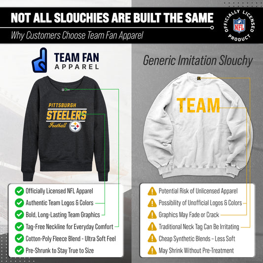 Pittsburgh Steelers NFL Womens Gameday French Terry Slouchy Top- Raglan Sleeves - Charcoal