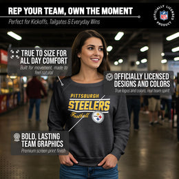 Pittsburgh Steelers NFL Womens Gameday French Terry Slouchy Top- Raglan Sleeves - Charcoal