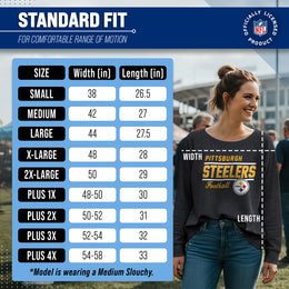 Pittsburgh Steelers NFL Womens Gameday French Terry Slouchy Top- Raglan Sleeves - Charcoal