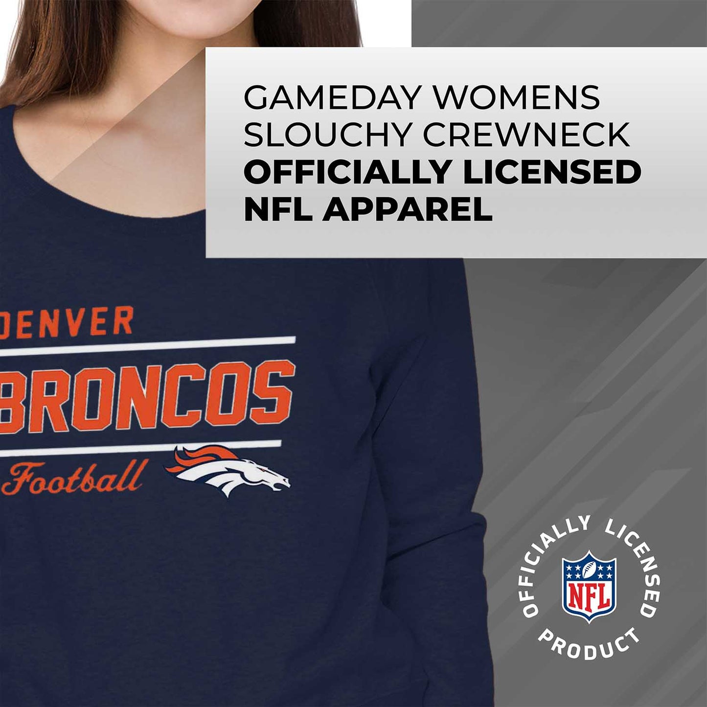 Denver Broncos NFL Womens Plus Size Crew Neck Light Weight - Navy
