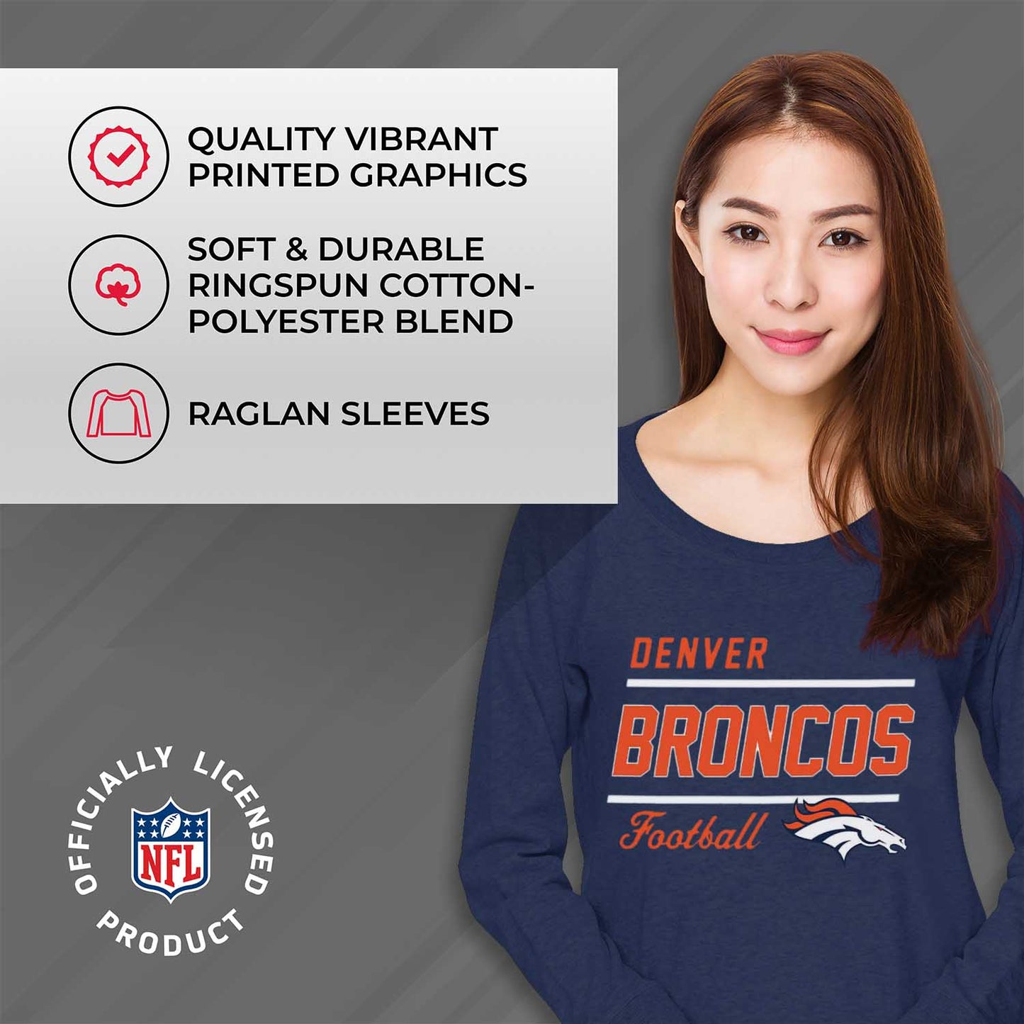 Denver Broncos NFL Womens Plus Size Crew Neck Light Weight - Navy