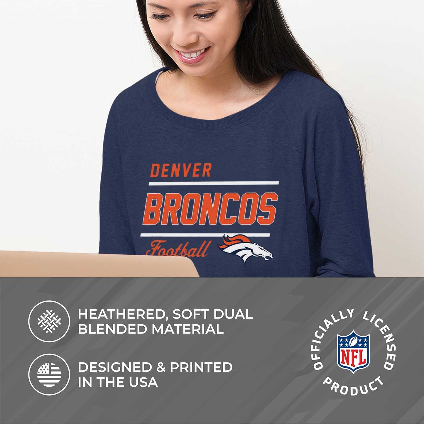 Denver Broncos NFL Womens Plus Size Crew Neck Light Weight - Navy