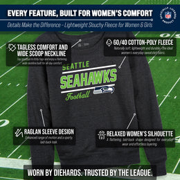 Seattle Seahawks NFL Womens Gameday French Terry Slouchy Top- Raglan Sleeves - Heather Charcoal