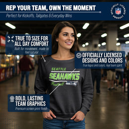 Seattle Seahawks NFL Womens Gameday French Terry Slouchy Top- Raglan Sleeves - Heather Charcoal