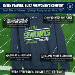 Seattle Seahawks NFL Womens Gameday French Terry Slouchy Top- Raglan Sleeves - Navy