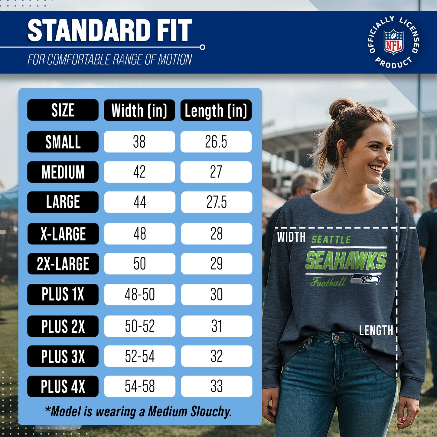 Seattle Seahawks NFL Womens Gameday French Terry Slouchy Top- Raglan Sleeves - Navy