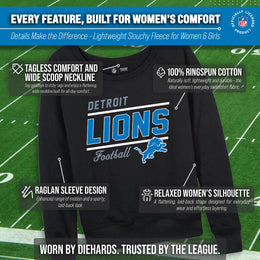 Detroit Lions NFL Womens Gameday French Terry Slouchy Top- Raglan Sleeves - Black